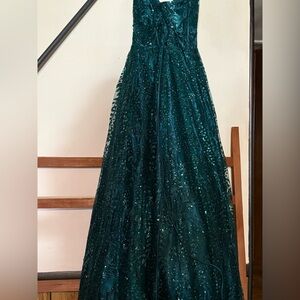 Elegant Peacock Green Sequin and Glitter Gown for Prom or Pageant